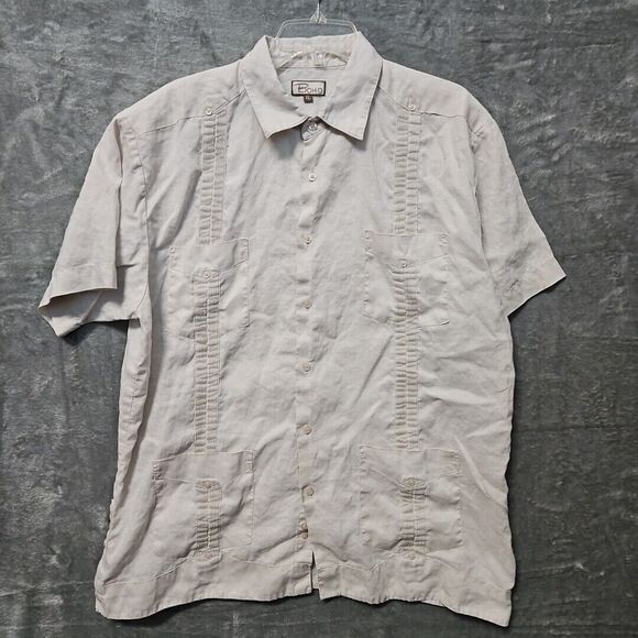 Bohio Linen Shirt Mens XL Summer Ivory White Short Sleeve - Picture 1 of 10